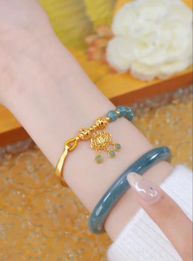 原创设计女天然玉半镯平安锁手链