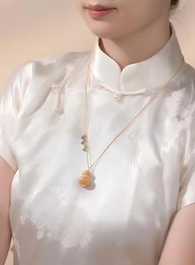 国风古法琅新中式葫芦吊坠项链女