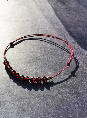 酒红石榴石极细可调节手链