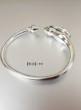 听白森系小清新兔子女纯银玫瑰花