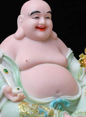 汉白玉弥勒佛神像宽体大肚开心如意笑佛家用供奉客厅店铺佛堂摆件