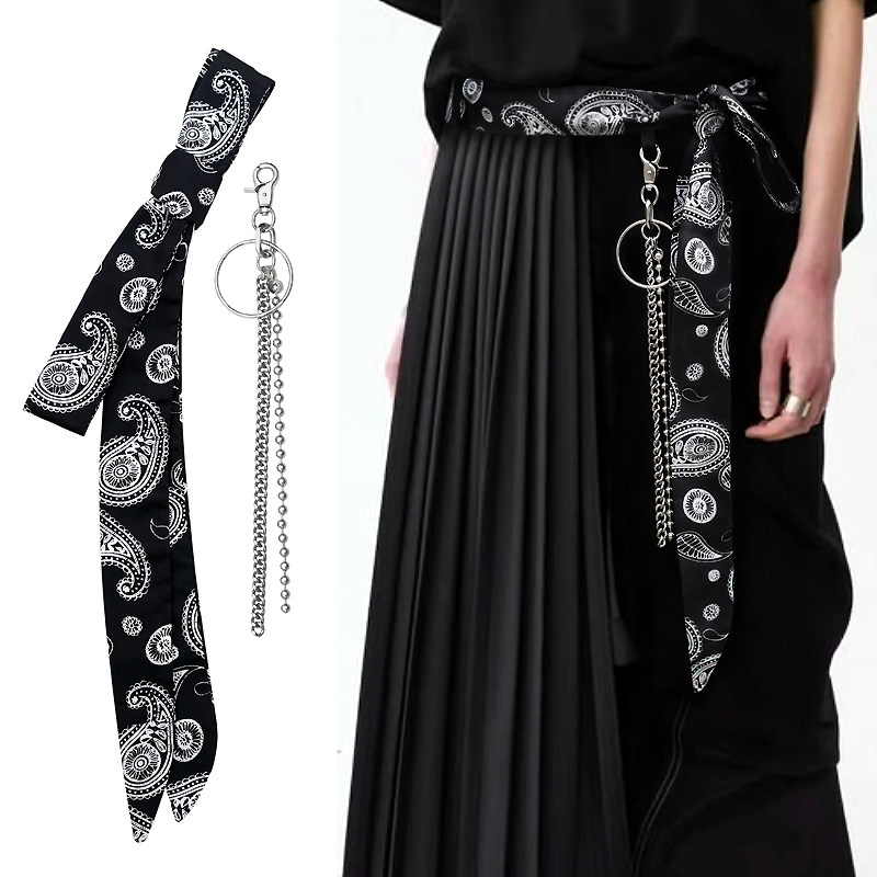 KS official复古黑色腰果花男士腰带丝巾男潮ins配牛仔裤飘带女士