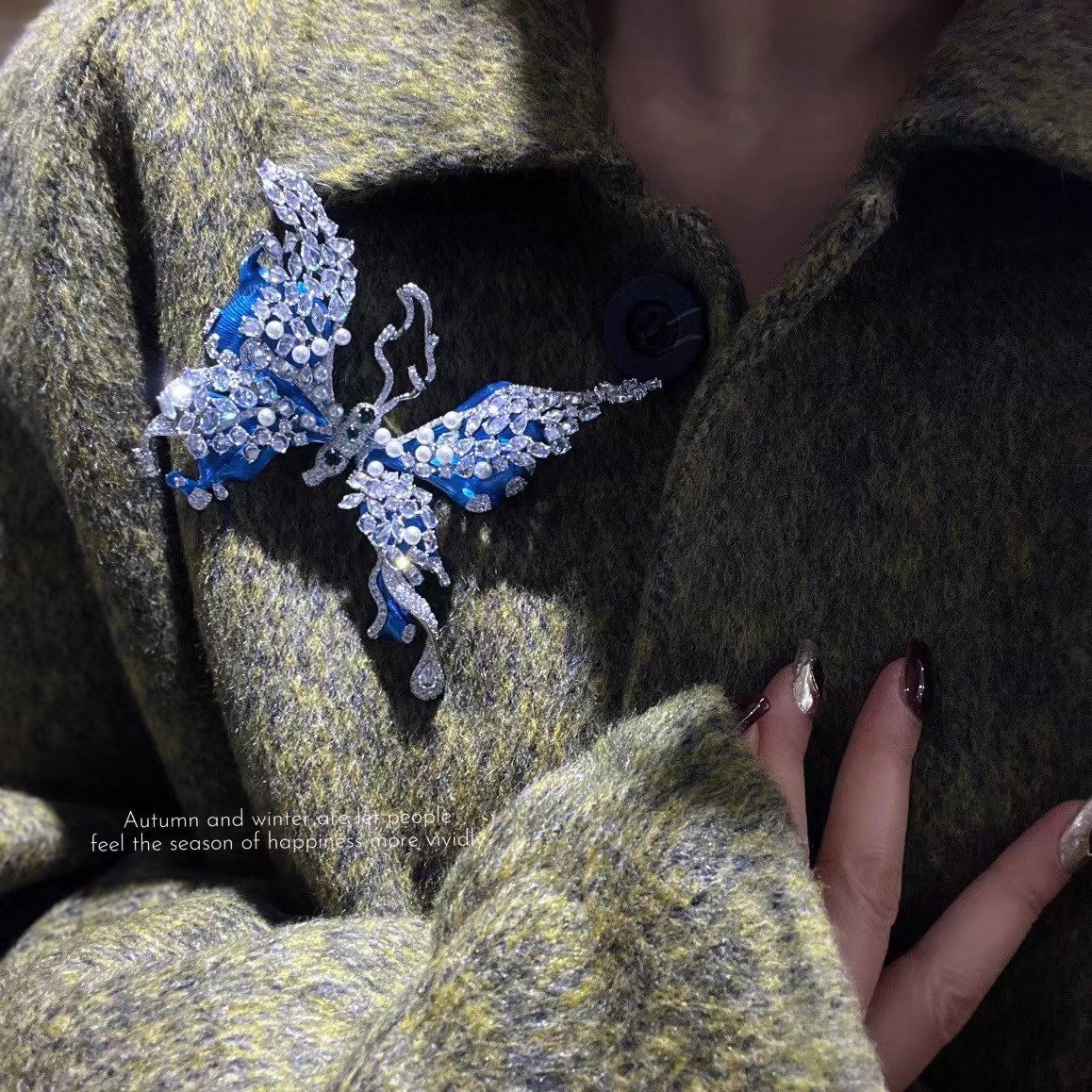 冰雪精灵蓝蝶搭配 3-4mm天然淡水珍珠蝴蝶胸针胸饰合金配件diy,淘宝优惠券,粉丝福利购,淘宝优惠卷