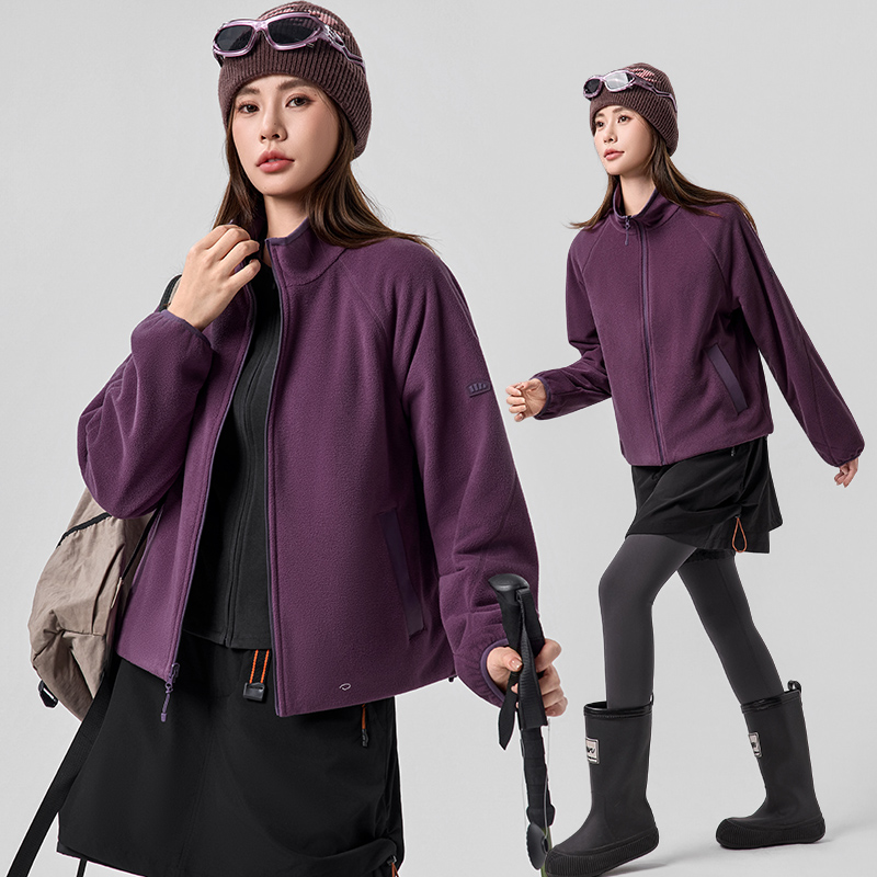 蕉下PM124立领夹克女休闲运动2025新款摇粒绒早秋宽松万粒绒外套 - 图2