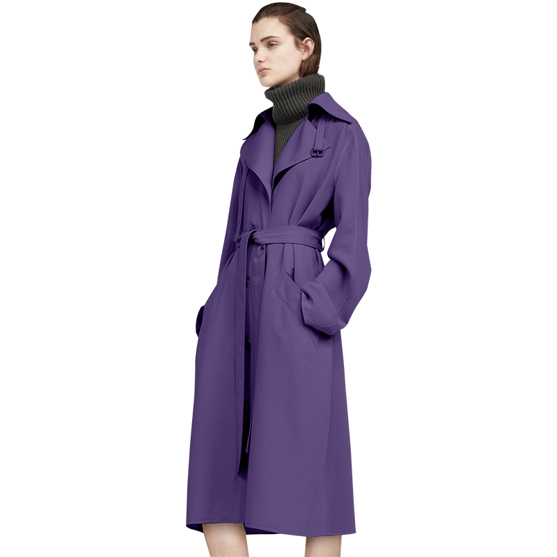 2024年春季时尚系带风衣外套女高端气质紫色修身流行色大衣潮清仓 - 图3
