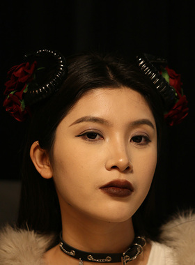BZSTOER哥特暗黑玫瑰花羊角发夹
