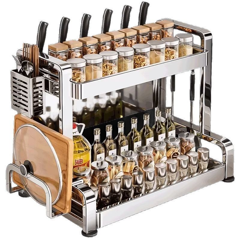 304不锈钢厨房调味料品台面置物架多功能锅盖砧板瓶筷子刀收纳架,淘宝优惠券,粉丝福利购,淘宝优惠卷