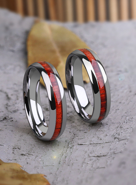 原创钨金相思木情侣戒指本命年