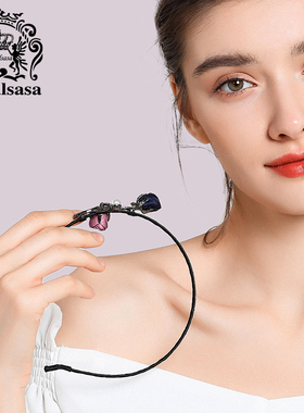 皇家莎莎仿水晶玫瑰花朵夹子发卡