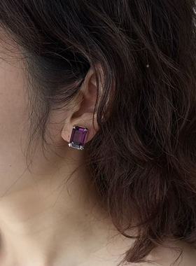 迪D家紫色方形宝石耳夹