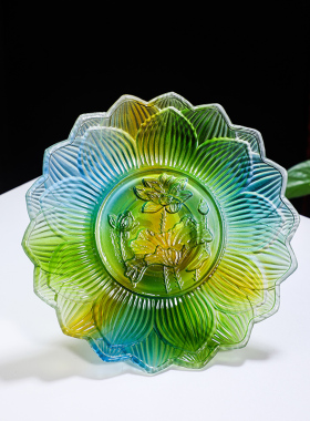 琉璃莲花果碟 果盘 供果盘 高脚供碟 水果用品双色可选