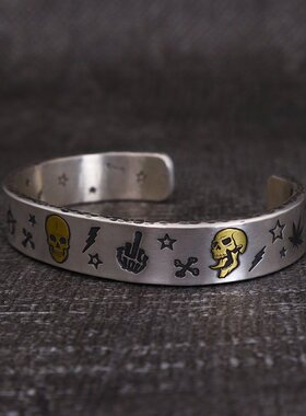 天空原创骷髅闪电高山隆纯银手镯