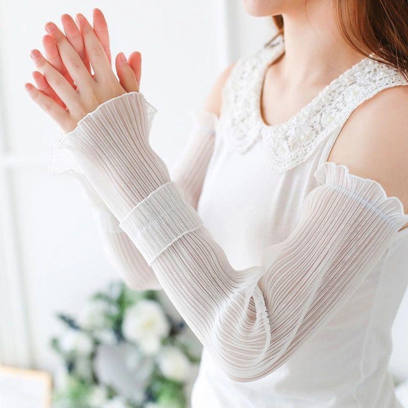 防晒袖套女防紫外线护臂手臂套夏天开车网纱手套薄款蕾丝冰袖宽松 - 图3