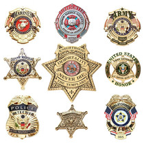 Badge dagent de fan militaire américain en cuivre pur en laiton de la marine de Los Angeles de larmée de guerre de la Police hexagonale à sept gangs grande médaille commémorative