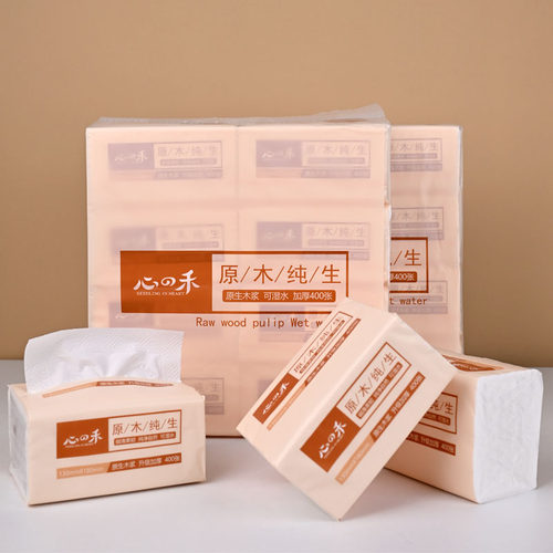 心禾抽纸400张80包原木纯生纸巾餐巾纸面巾纸家用卫生纸整箱10提 - 图0