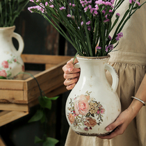 Retro ceramic vase pendulum pieces Living room flower arrangements Fukiu Takesuki High sense creative new Chinese style American decorations