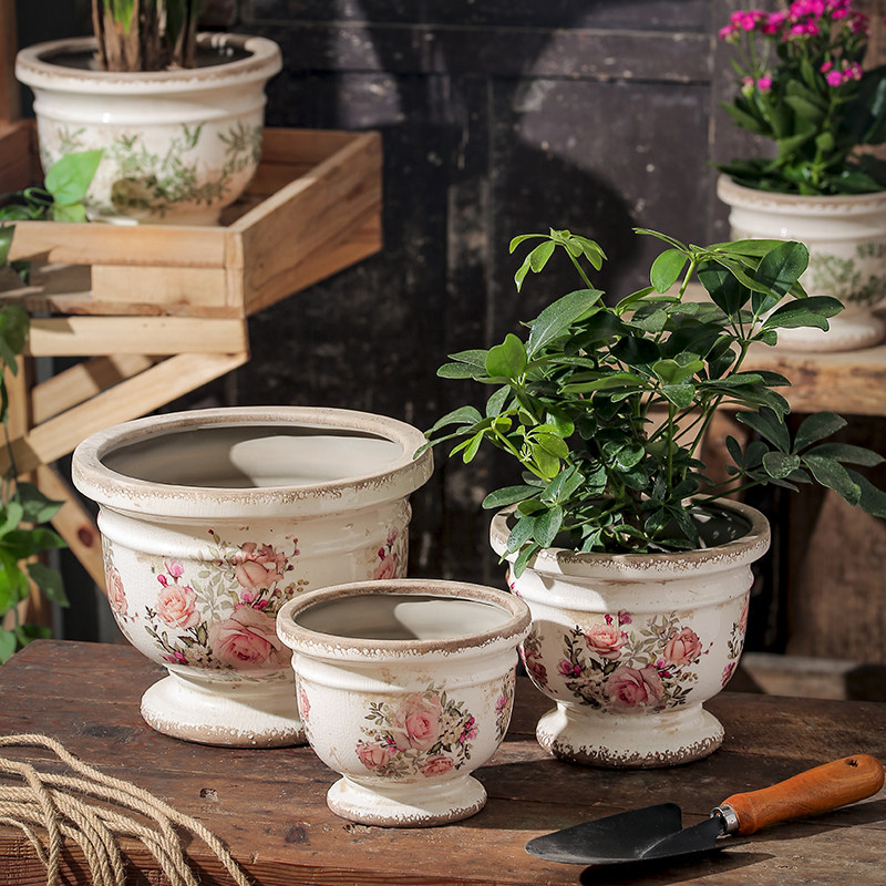 复古田园风陶瓷花盆盆栽阳台室内户外庭院绣球蝴蝶兰法式美式欧式,淘宝优惠券,粉丝福利购,淘宝优惠卷