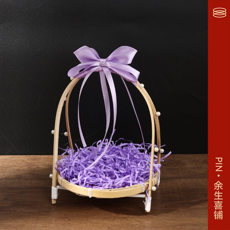 pin余生喜铺紫色订婚布置竹编小提篮圆形茶点心水果篮子糕点托盘,淘宝优惠券,粉丝福利购,淘宝优惠卷