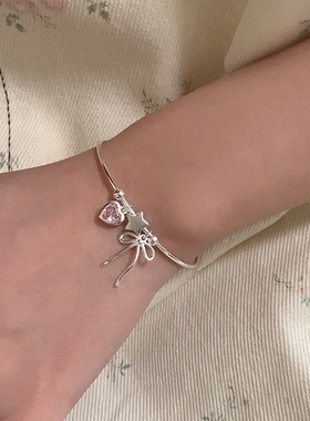 甜酷风蝴蝶结爱心星星素圈手镯女简约轻奢个性时尚百搭手环手饰