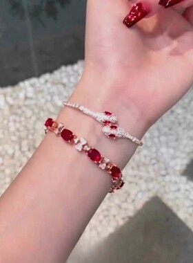 「镜中蔷薇」超闪红锆石手链新款感时尚百搭红色灵蛇新年手饰