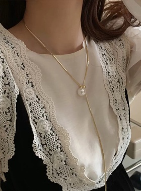 抽拉式长款珍珠项链女小众设计感法式复古个性简约百搭气质颈链