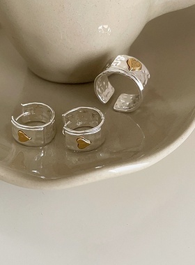 感不规则爱心撞色金属耳环戒指女韩国复古个性简约百搭耳饰