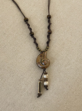 波西米亚民族风陶瓷锦鲤平安扣吊坠项链女复古精致百搭颈链毛衣链