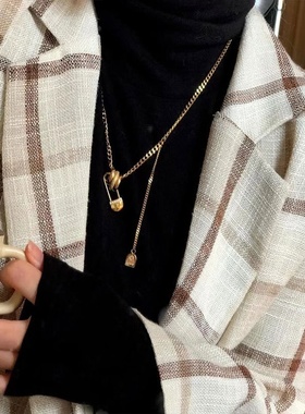 设计感三环别针吊坠项链女小众独特个性时尚气质百搭颈链毛衣链