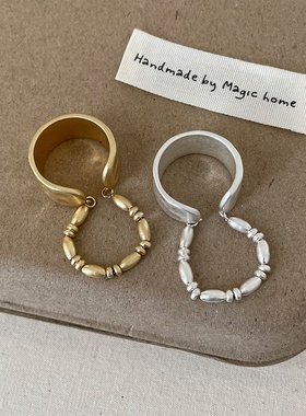 小众设计感双层哑光金属开口戒指女夸张个性精致时尚百搭指环戒子