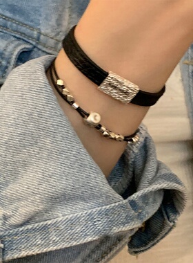 不规则金属皮革手链女设计感小众复古个性简约百搭气质手镯手饰