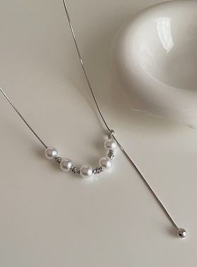抽拉式珍珠金属项链女韩国小众设计个性简约百搭气质颈链锁骨链