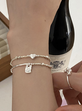 小众设计感不规则金属碎银子爱心手链女韩国个性简约百搭气质手镯