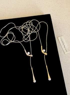 简约感金属珍珠长款项链女轻奢复古优雅时尚百搭颈链毛衣链