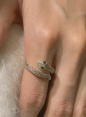 锆石蛇形金属开口戒指女韩国小众设计感复古个性简约百搭气质指环