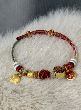 双联结手绳diy红绳手链石窟手绳本命年编织红手绳可串珠新年礼物