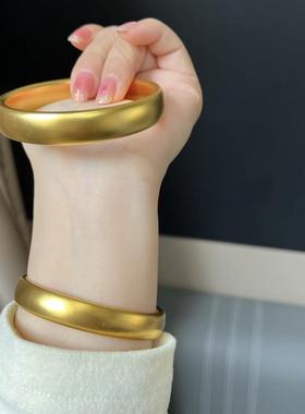 古法磨砂传承金包银轮胎手镯女黄金色宽面素圈手环时尚镯子礼物