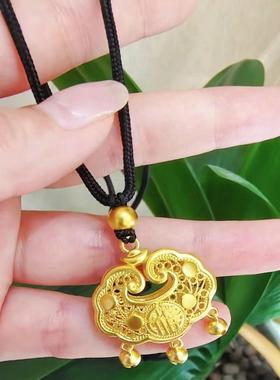 金包银平安福字吊坠女款平安如意锁平安长命锁挂坠不掉色首饰品