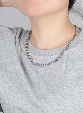 圆磨古巴不掉色欧美潮人男女嘻哈颈链霸气粗款个性链子 钛钢项链