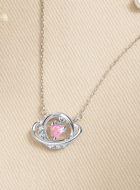 粉红色爱心甜蜜可爱小众锆石告白纪念日闺蜜女友平价锁骨链项链