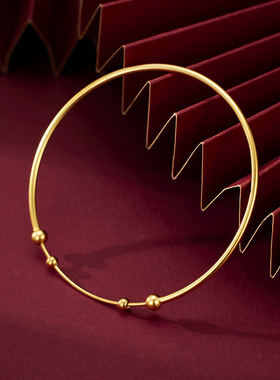 新款S925纯银古法手镯设计感万能女光面素圈高级可打开弹力针手环