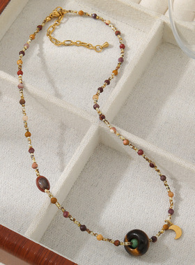 复古虎眼石转运珠不掉色颈饰原创小众设计感秋冬氛围感串珠项链女