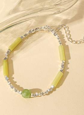 暖绿天然石串珠项链2026新款轻奢小众设计不规则撞色百搭锁骨链女