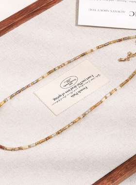 美拉德新中式渐变色圆柱串珠项链时尚百搭串珠气质可叠戴锁骨链