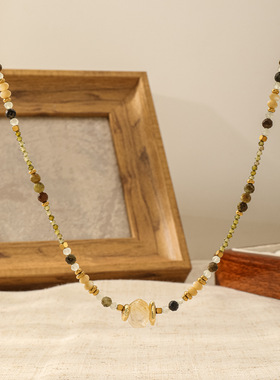 推荐绿色项链手工串珠钛钢颈链女轻奢百搭配饰感小众锁骨链