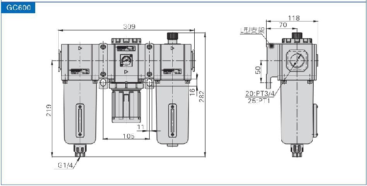 亚德客三联件GC200/GC300/GC400/GC600-08/10/15/20/25-F1 AirTAC-图1