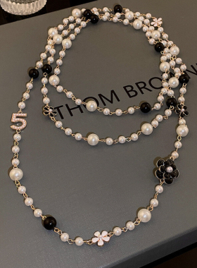 百搭时尚多层珍珠项链毛衣链