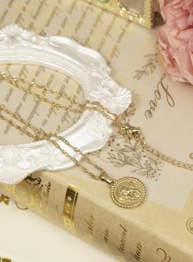 天使浮雕圆牌项链女毛衣链