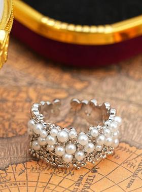 中古vintage珍珠锆石开口戒指