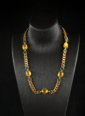 《落日与冰蓝》复古风镀金链条项链轻奢小众合金吊坠锁骨链高级感