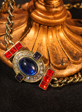 《古巴蓝瞳》复古宫廷风彩色水晶项链女轻奢气质颈饰链条毛衣链